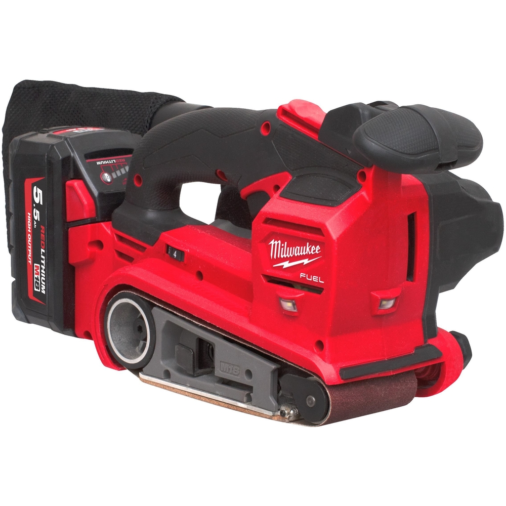 Ponceuse à bande 75mm, 18V, 5.5Ah - HD Box, bande abrasive de rechange, 2 batteries M18 HB55, 1 chargeur M12-18 FC MILWAUKEE - 4933479615