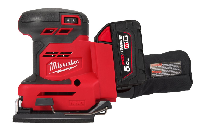 Ponceuse vibrante 1/4 feuille, 18V, 5.0Ah - Sac, 2 batteries M18 B5, 1 chargeur M18-12FC MILWAUKEE - 4933479967