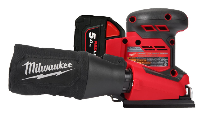 Ponceuse vibrante 1/4 feuille, 18V, 5.0Ah - Sac, 2 batteries M18 B5, 1 chargeur M18-12FC MILWAUKEE - 4933479967