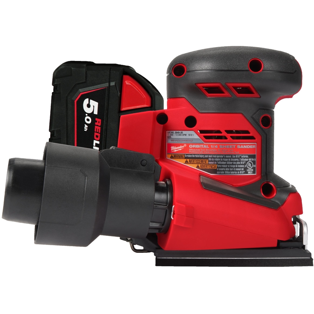 Ponceuse vibrante 1/4 feuille, 18V, 5.0Ah - Sac, 2 batteries M18 B5, 1 chargeur M18-12FC MILWAUKEE - 4933479967