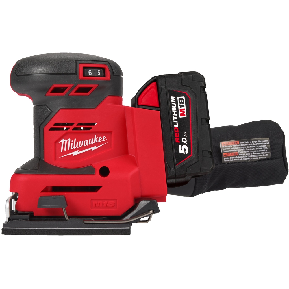 Ponceuse vibrante 1/4 feuille, 18V, 5.0Ah - Sac, 2 batteries M18 B5, 1 chargeur M18-12FC MILWAUKEE - 4933479967