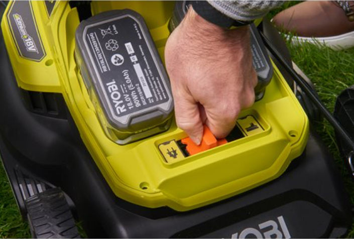 Tondeuse Hybride RYOBI RY18LMH37LT25-250 alimentée par 2 batteries 18V ONE+ 37 cm (2 x 5,0 Ah) 5133004583 RY18LMH37A250