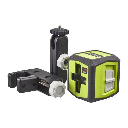 Laser croix rouge - portée 10 m - précision +/- 0,5 mm - Livré avec une pince de fixation et 2 piles RYOBI - 5133004863