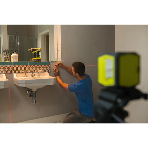 Laser croix rouge - portée 10 m - précision +/- 0,5 mm - Livré avec une pince de fixation et 2 piles RYOBI - 5133004863