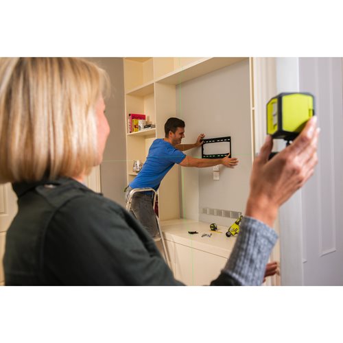 Laser croix vert - portée 15 m - précision +/- 0,5 mm - Livré avec une pince de fixation et 2 piles RYOBI - 5133004864