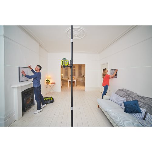 Laser 360° vert - portée 25 m - précision +/- 0,5 mm - Livré avec une canne télescopique, une pochette, 4 piles RYOBI - 5133005311