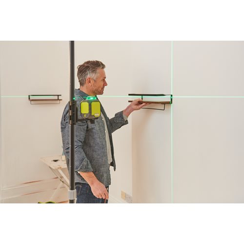 Laser 360° vert - portée 25 m - précision +/- 0,5 mm - Livré avec une canne télescopique, une pochette, 4 piles RYOBI - 5133005311