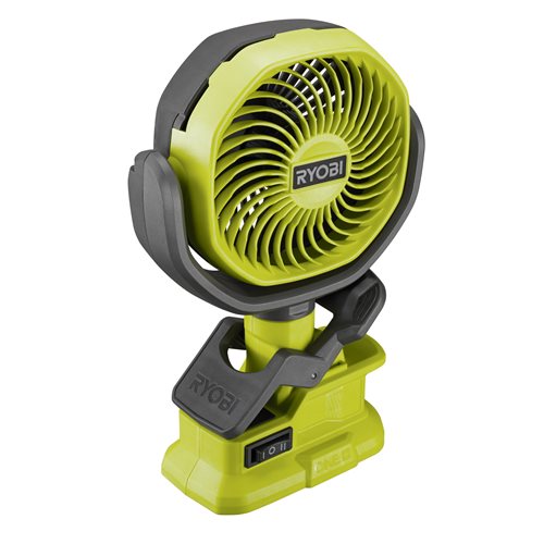 Ventilateur à pince 18V - diamètre 11 cm - tête orientable haut/bas & droite/gauche - 2 vitesses 2 500 - 3 400 tr/min RYOBI - 5133005400