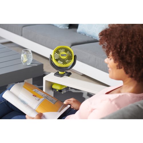 Ventilateur à pince 18V - diamètre 11 cm - tête orientable haut/bas & droite/gauche - 2 vitesses 2 500 - 3 400 tr/min RYOBI - 5133005400