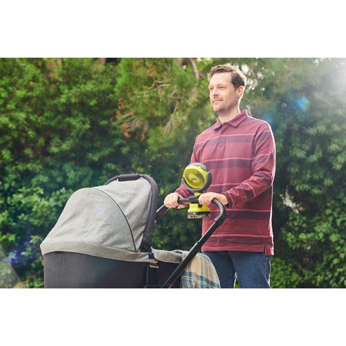 Ventilateur à pince 18V - diamètre 11 cm - tête orientable haut/bas & droite/gauche - 2 vitesses 2 500 - 3 400 tr/min RYOBI - 5133005400