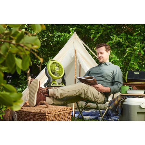 Ventilateur 18V - diamétre 19 cm - tête orientable haut/bas & droite/gauche - 3 vitesses 2100 / 1300 / 700 tr/min RYOBI - 5133005596
