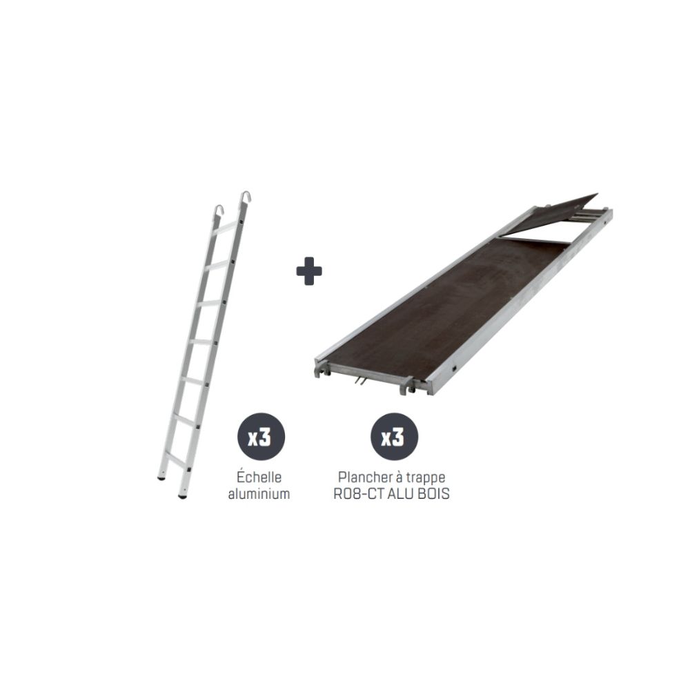 Lot de 3 planchers alu/bois à trappe R08 + 3 échelles en aluminium TUBESCA COMABI - 0P000456