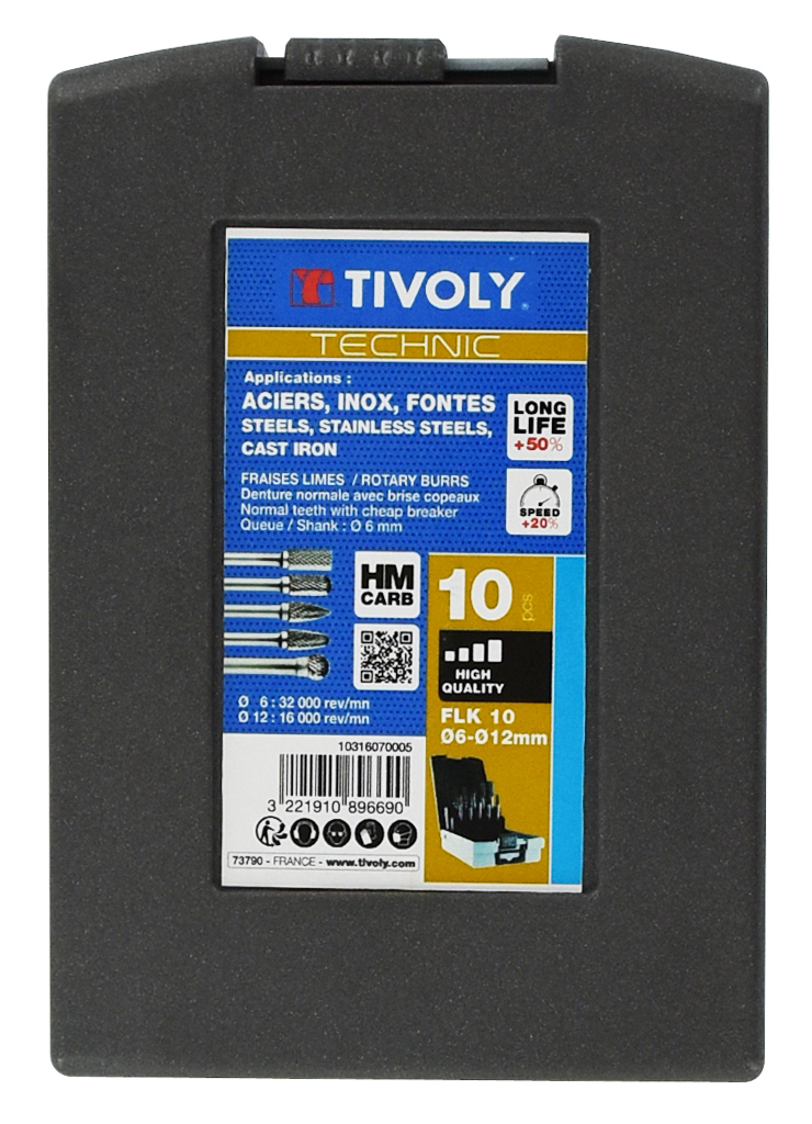10 fraises limes carbure queue 6mm Ø 6- 12mm TECHNIC TIVOLY - 10316070005