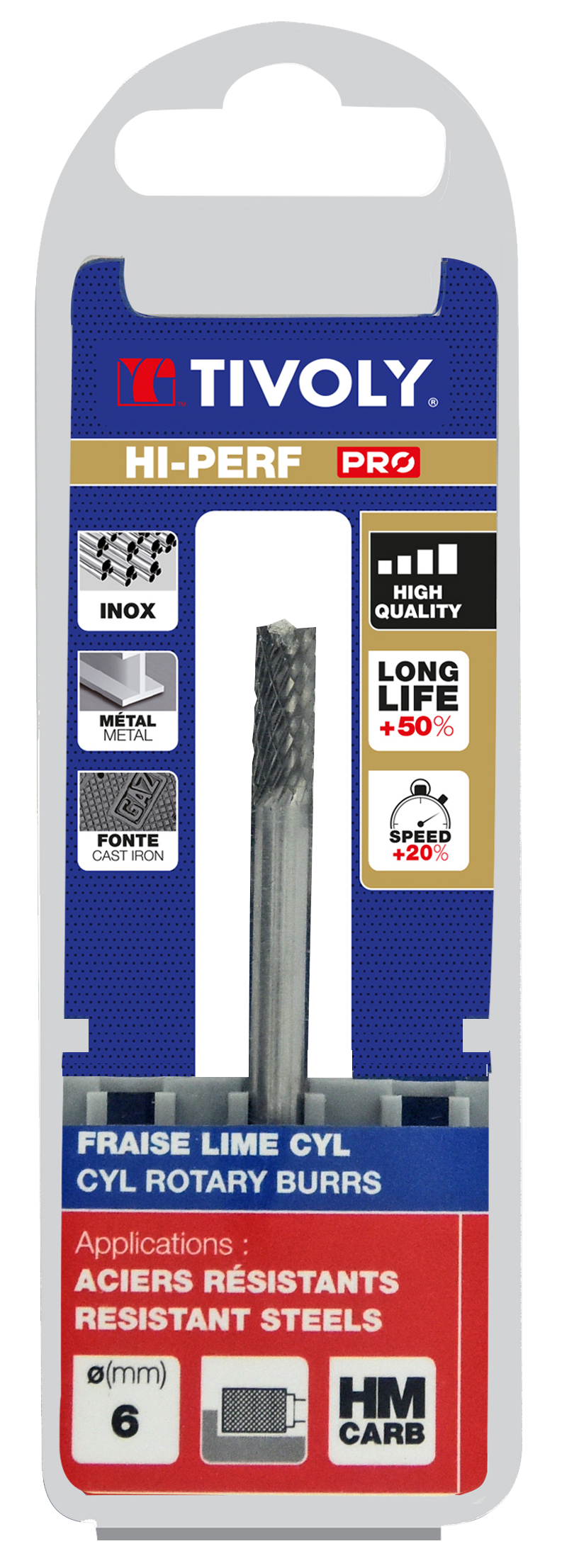 Fraise lime carbure Cylindrique en bout Denture normale brise copeaux Forme D # / Ø: 6 / d2: 6 / L: 50 TIVOLY - 10316320600