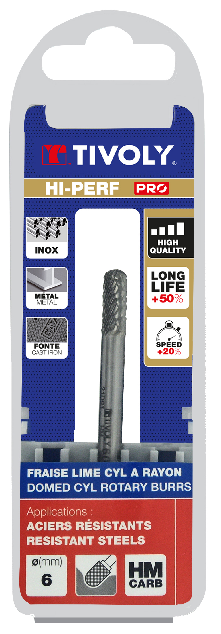 Fraise lime carbure Cylindrique à rayon Denture normale brise copeaux Forme D # / Ø: 6 / d2: 6 / L: 50 TIVOLY - 10316520600