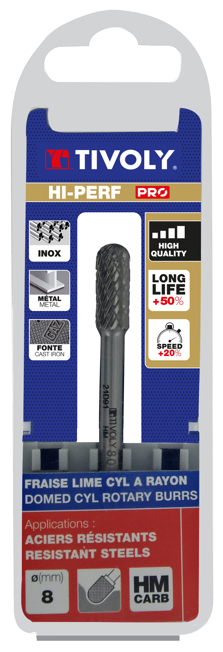 Fraise lime carbure Cylindrique à rayon Denture normale brise copeaux Forme D # / Ø: 8 / d2: 6 / L: 65 TIVOLY - 10316520800