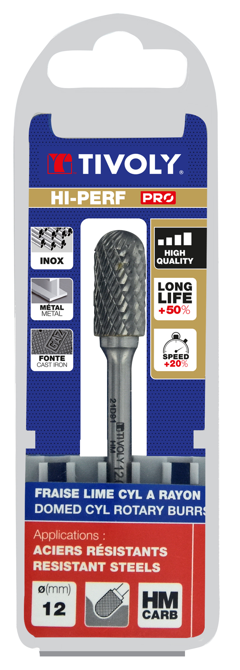 Fraise lime carbure Cylindrique à rayon Denture normale brise copeaux Forme D # / Ø: 12 / d2: 6 / L: 70 TIVOLY - 10316521200