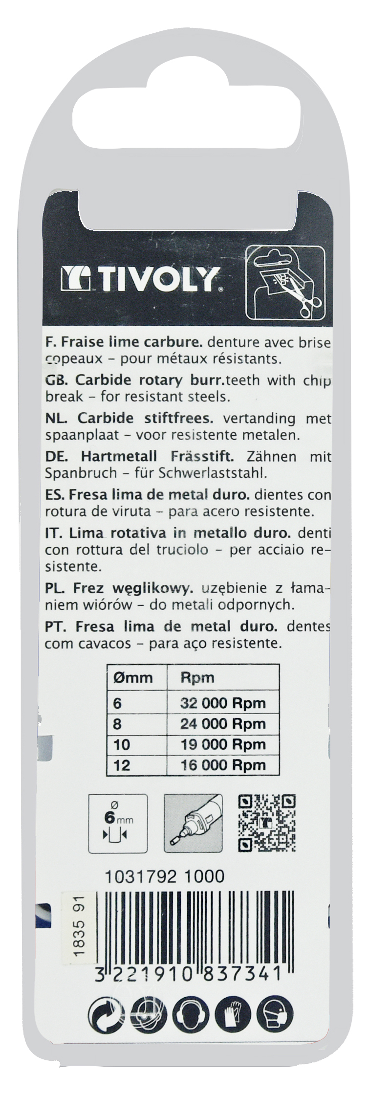 Fraise lime carbure Ogive Denture normale brise copeaux Forme D # / Ø: 10 / d2: 6 / L: 65 TIVOLY - 10317921000