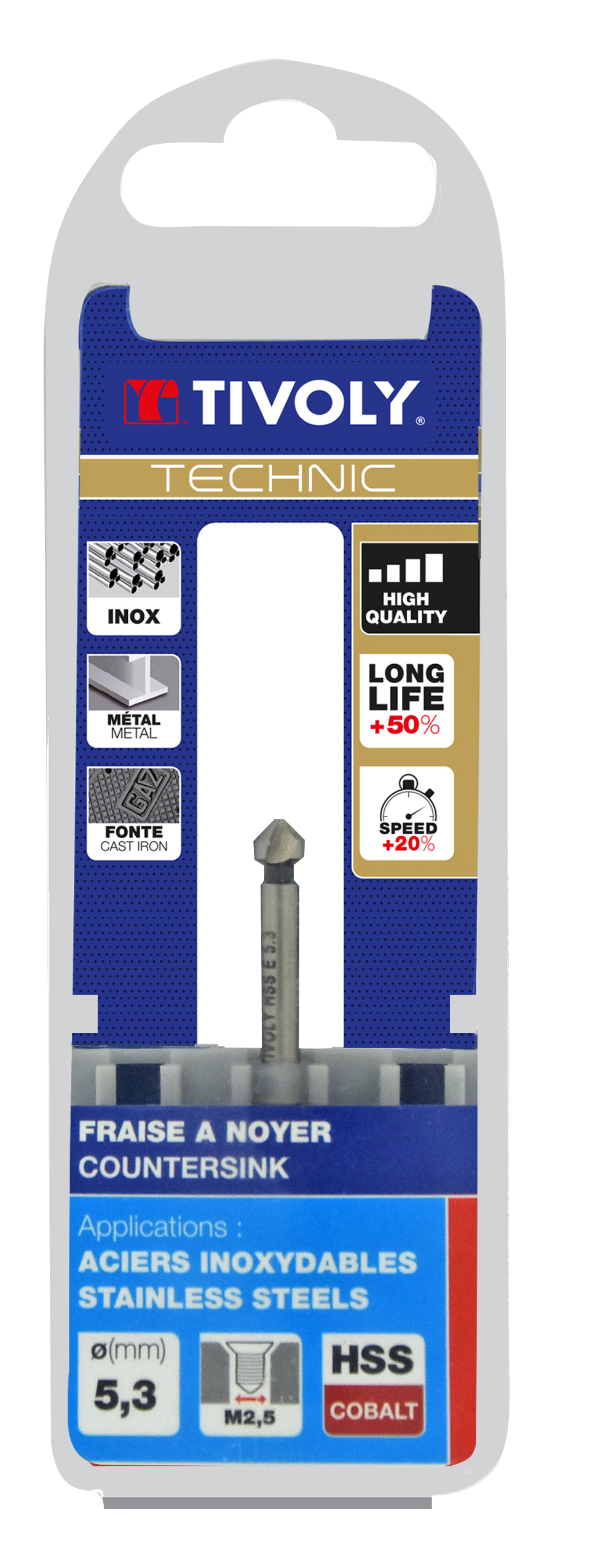 Fraise à noyer 90° HSS-E5 -DIN 335C -Queue cylindrique / Ø: 5.3 / L: 40 TIVOLY - 10331620530