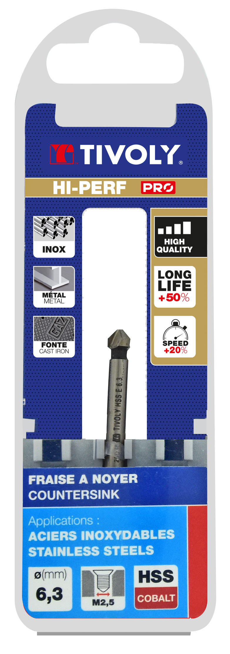 Fraise à noyer 90° HSS-E5 -DIN 335C -Queue cylindrique / Ø: 6.3 / L: 45 TIVOLY - 10331620630