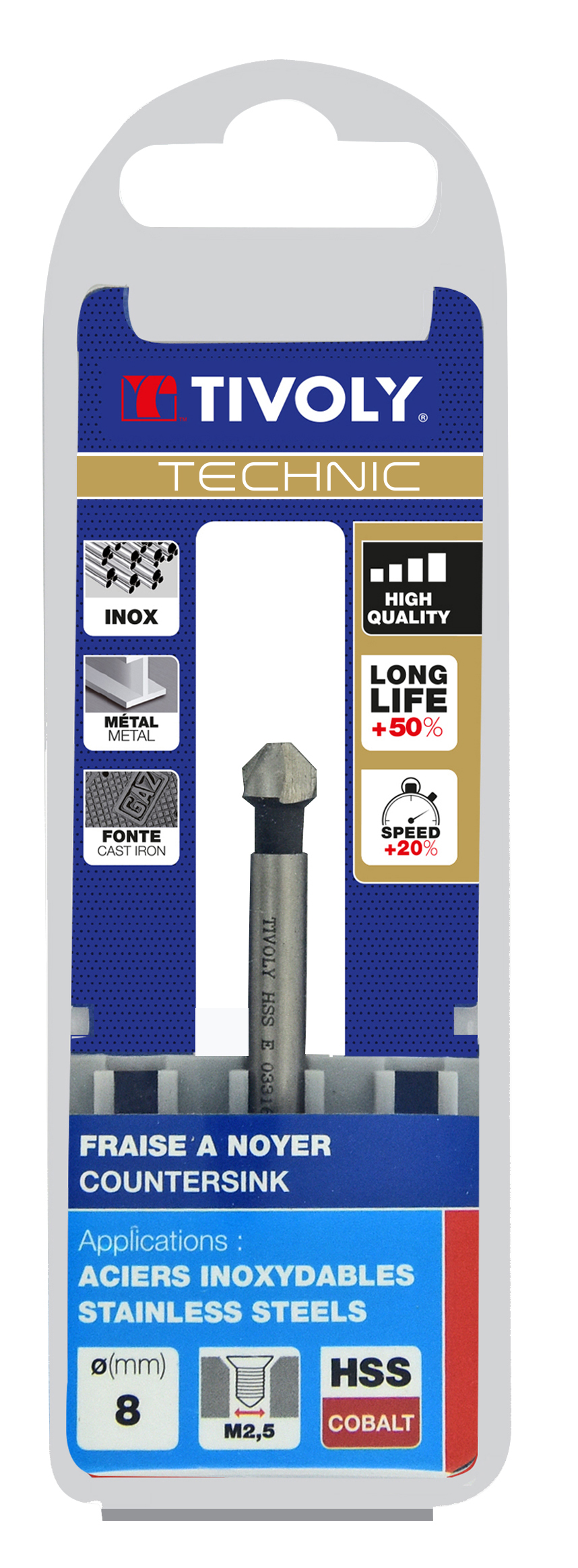Fraise à noyer 90° HSS-E5 -DIN 335C -Queue cylindrique / Ø: 8 / L: 50 TIVOLY - 10331620800