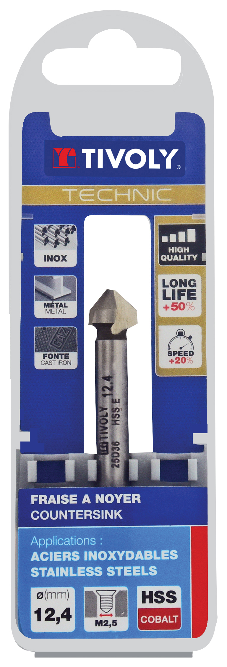 Fraise à noyer 90° HSS-E5 -DIN 335C -Queue cylindrique / Ø: 12.4 / L: 56 TIVOLY - 10331621240