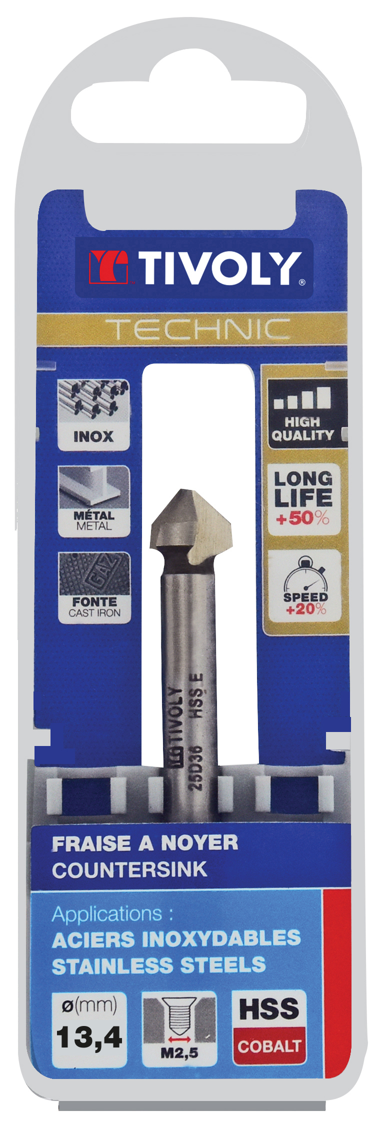 Fraise à noyer 90° HSS-E5 -DIN 335C -Queue cylindrique / Ø: 13.4 / L: 56 TIVOLY - 10331621340