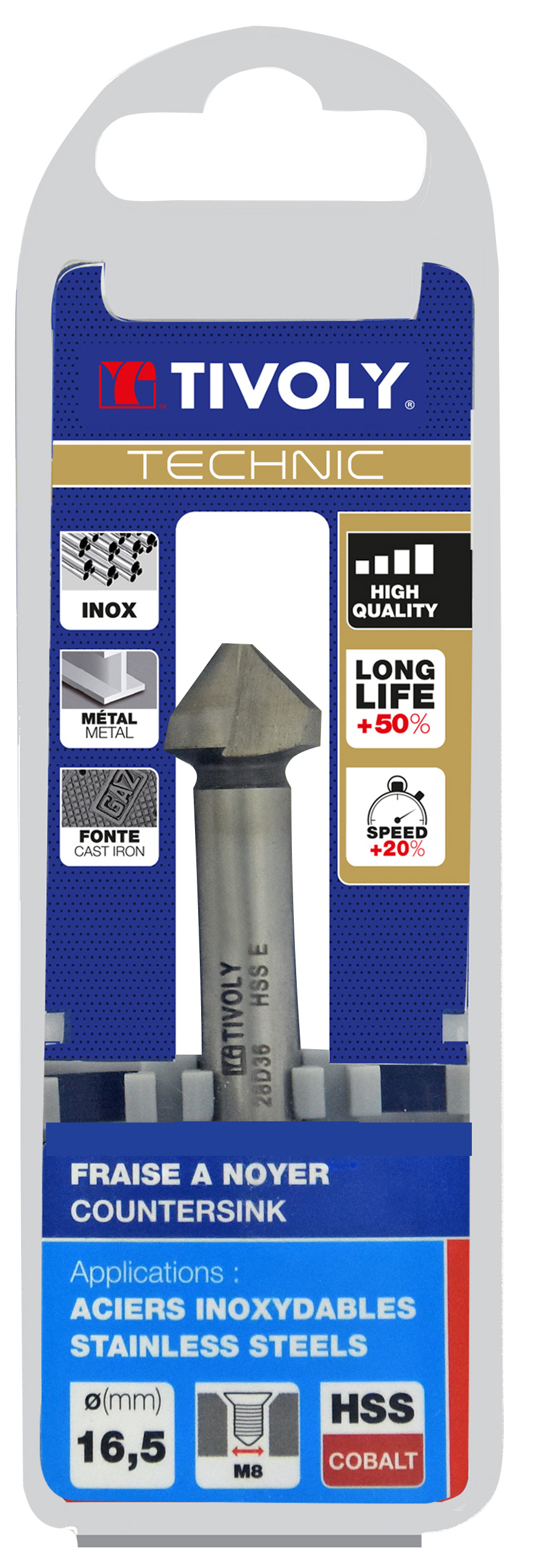 Fraise à noyer 90° HSS-E5 -DIN 335C -Queue cylindrique / Ø: 16.5 / L: 60 TIVOLY - 10331621650