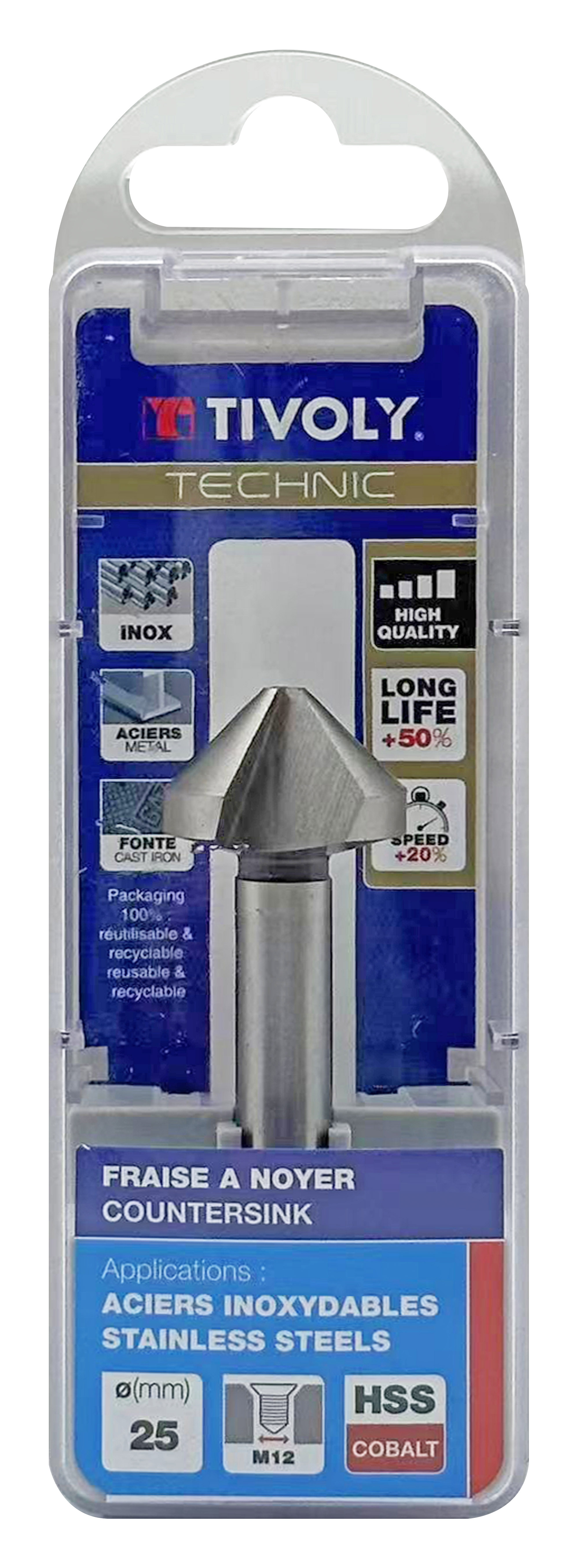 Fraise à noyer 90° HSS-E5 -DIN 335C -Queue cylindrique / Ø: 25 / L: 67 TIVOLY - 10331622500