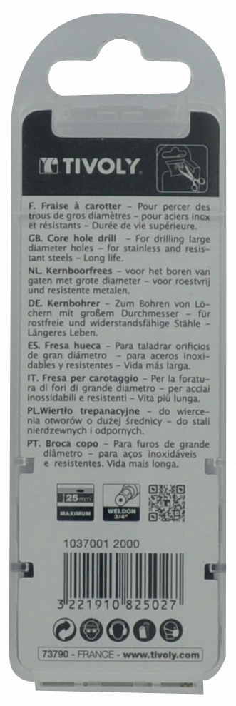 Fraise à carotter HSS revêtement TiAlN - Série courte - Weldon TIVOLY - 10370014700