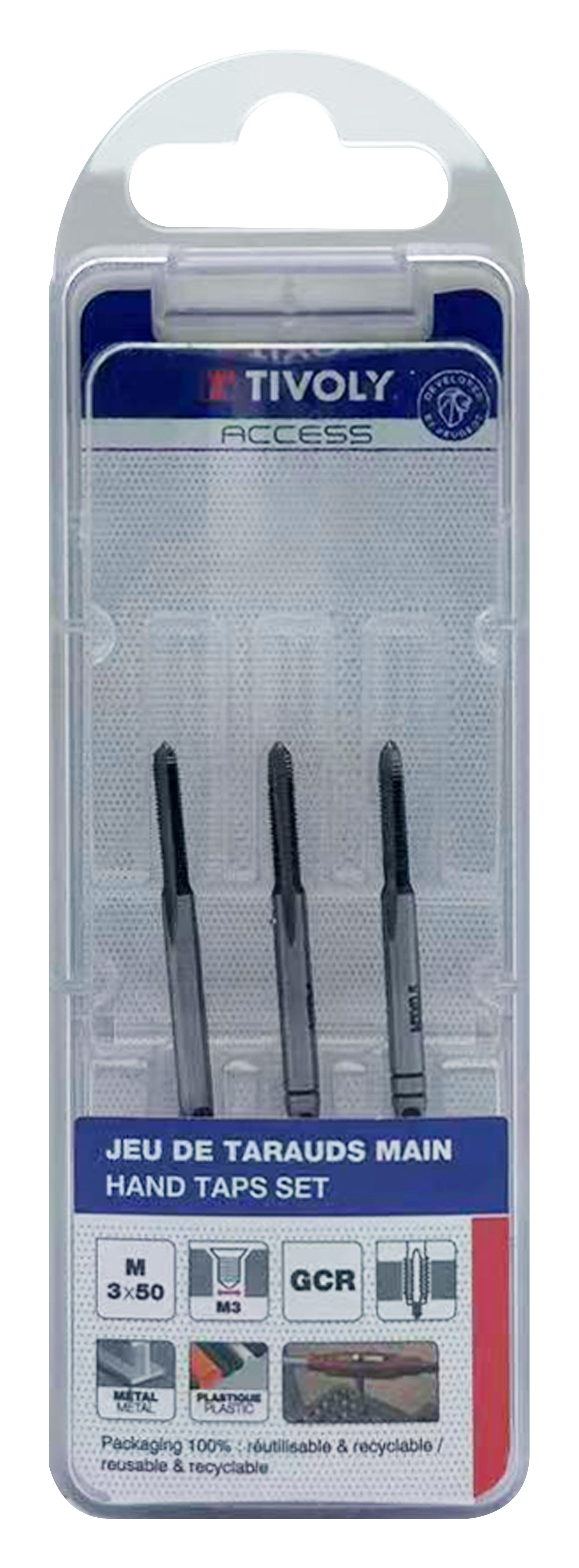 Jeu de 3 tarauds main -M -Acier au Chrome (Blister) / Ø: 3 X 0.5 TIVOLY - 1050012030050