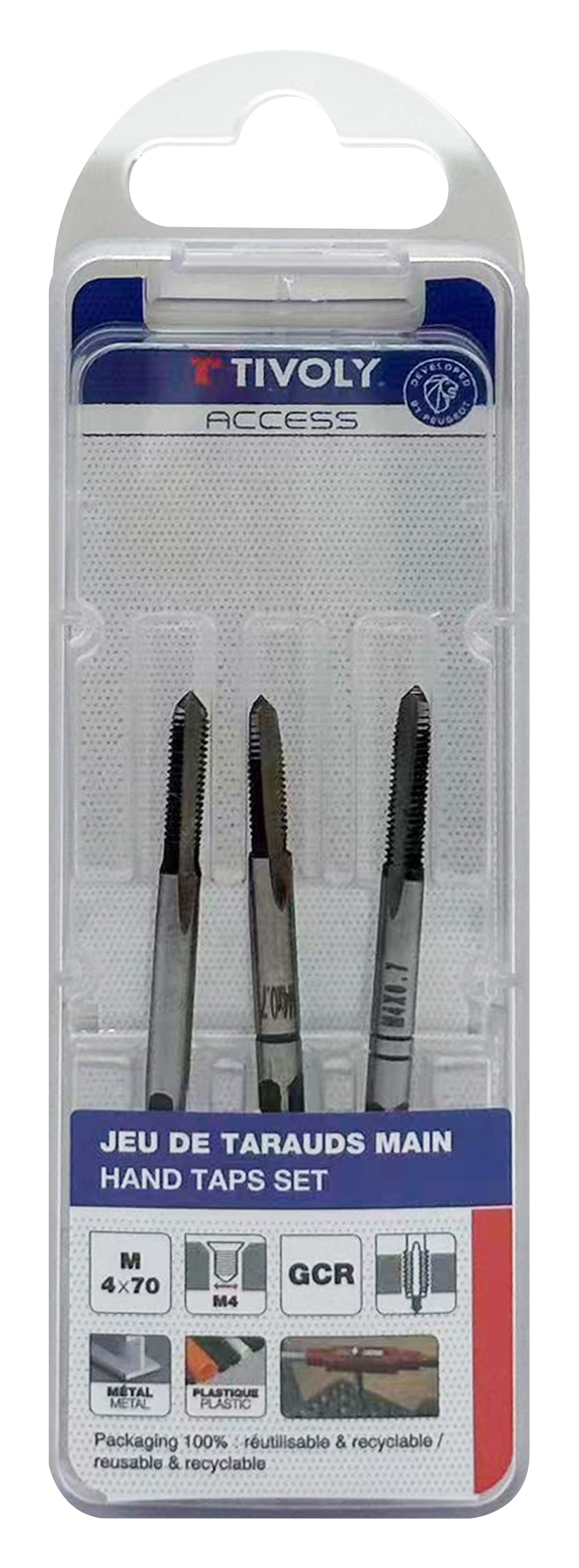 Jeu de 3 tarauds main -M -Acier au Chrome (Blister) / Ø: 4 X 0.7 TIVOLY - 1050012040070