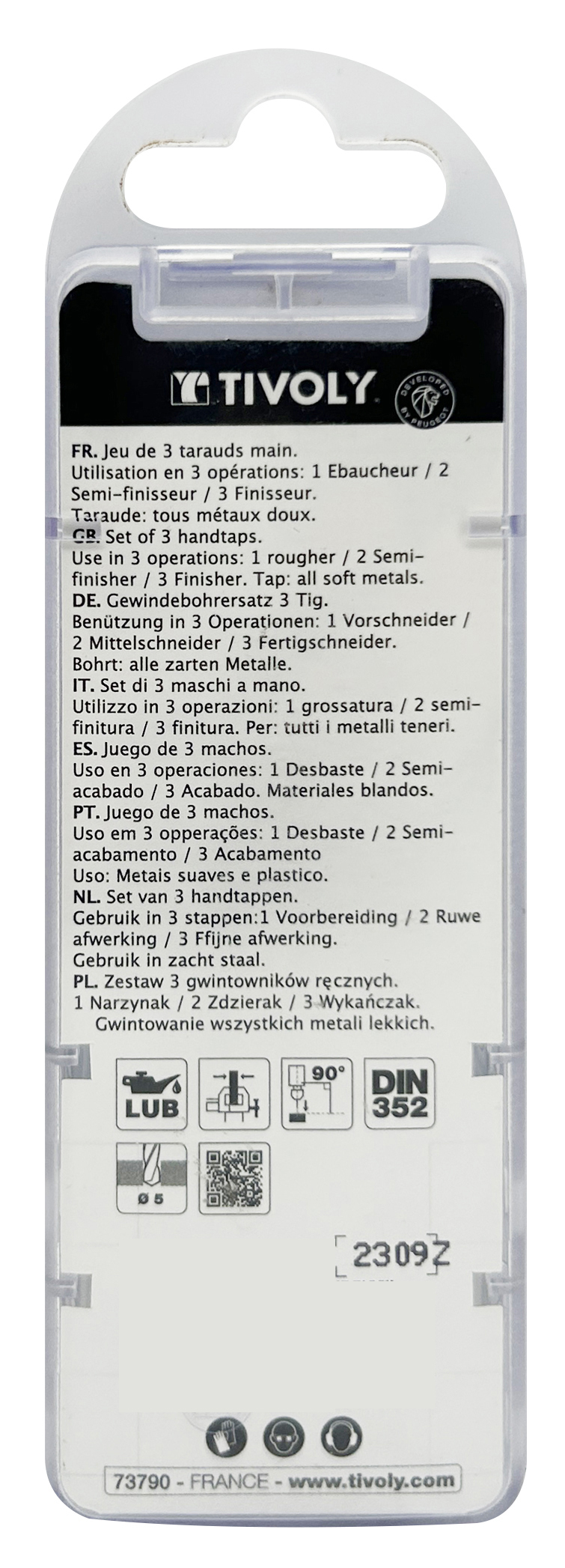 Jeu de 3 tarauds main -M -Acier au Chrome (Blister) / Ø: 5 X 0.8 TIVOLY - 1050012050080