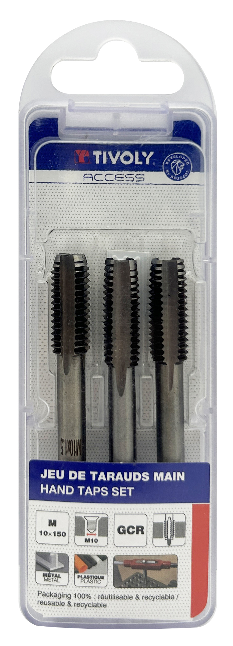 Jeu de 3 tarauds main -M -Acier au Chrome (Blister) / Ø: 10 X 1.5 TIVOLY - 1050012100150