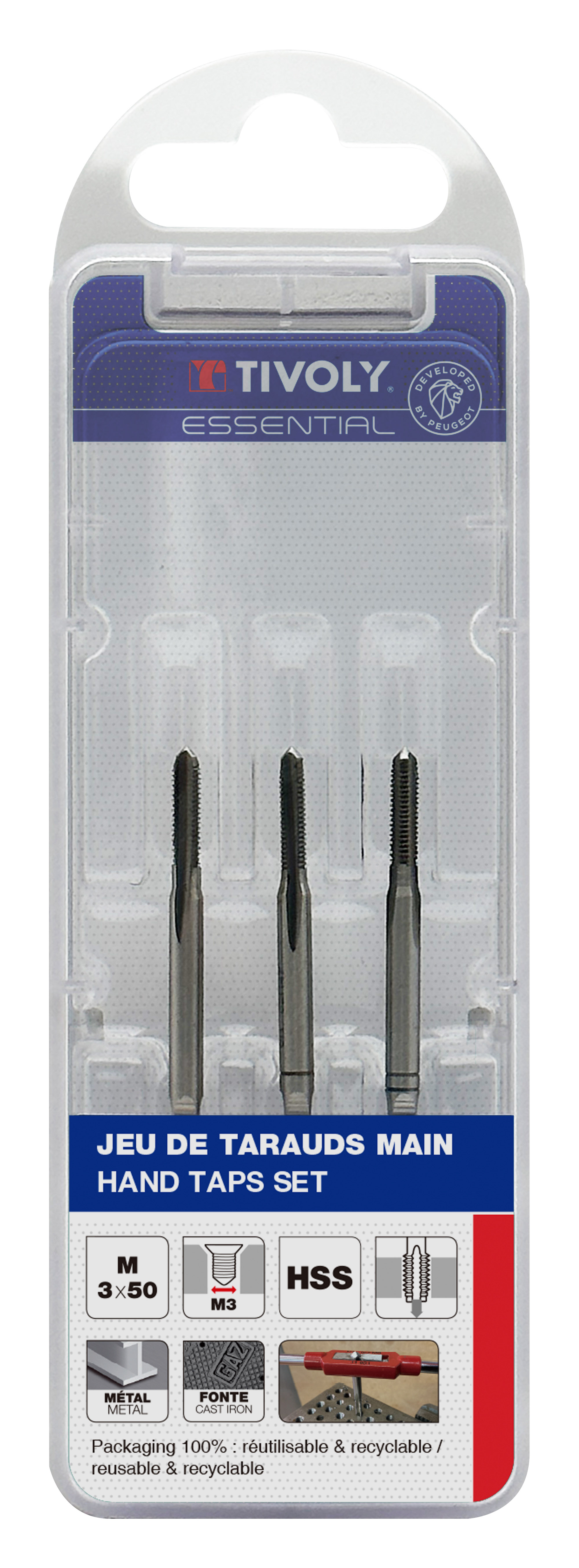 Jeu de 3 tarauds main HSS -M -DIN352 (Blister) / Ø: 3 X 0.5 TIVOLY - 1050052030050