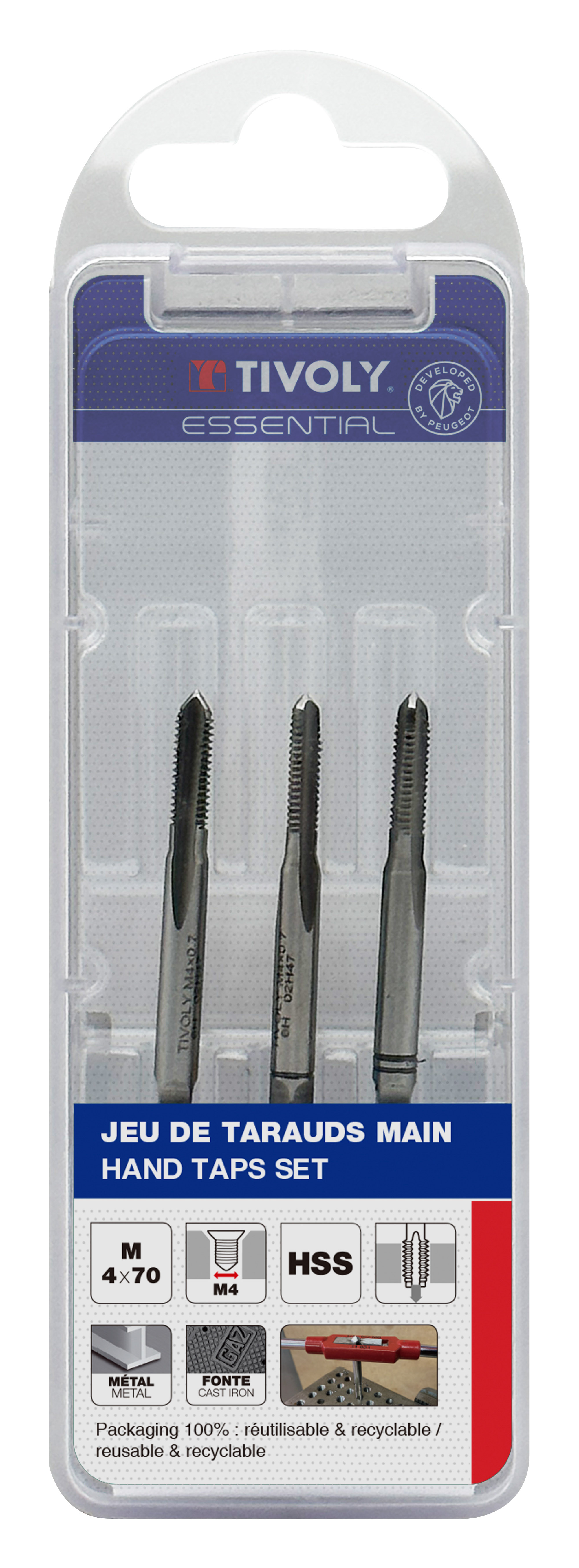 Jeu de 3 tarauds main HSS -M -DIN352 (Blister) / Ø: 4 X 0.7 TIVOLY - 1050052040070