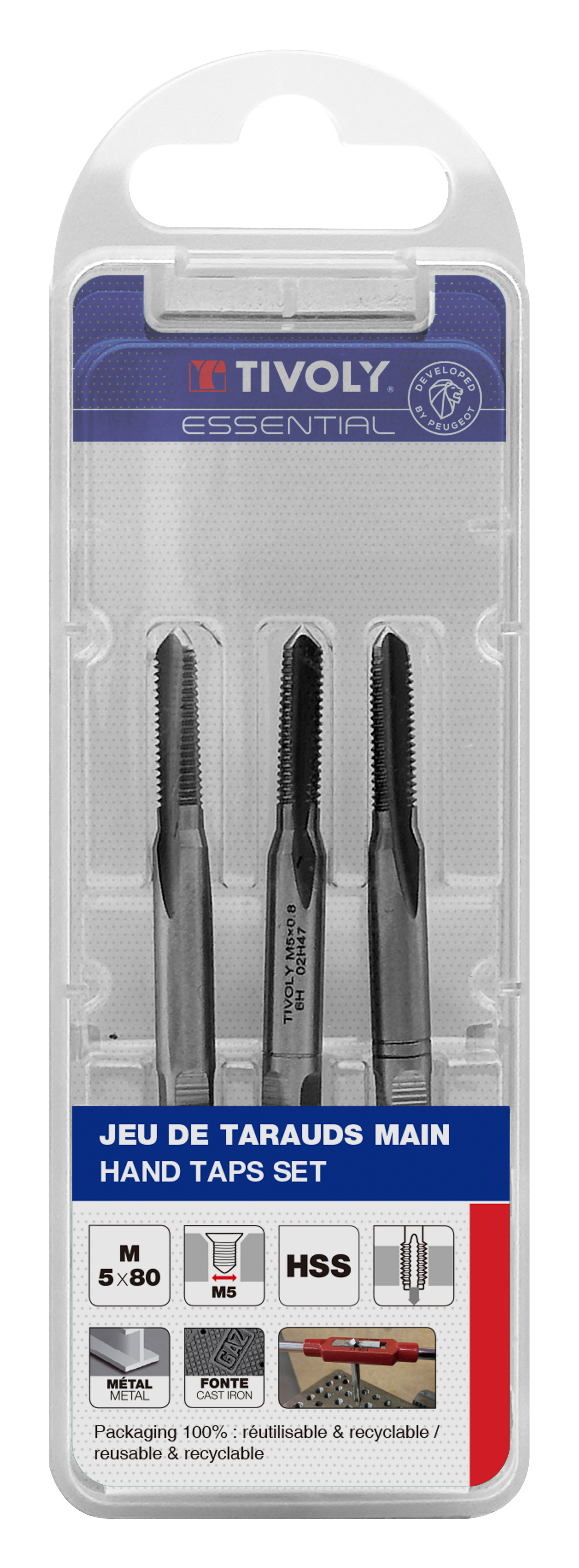 Jeu de 3 tarauds main HSS -M -DIN352 (Blister) / Ø: 5 X 0.8 TIVOLY - 1050052050080