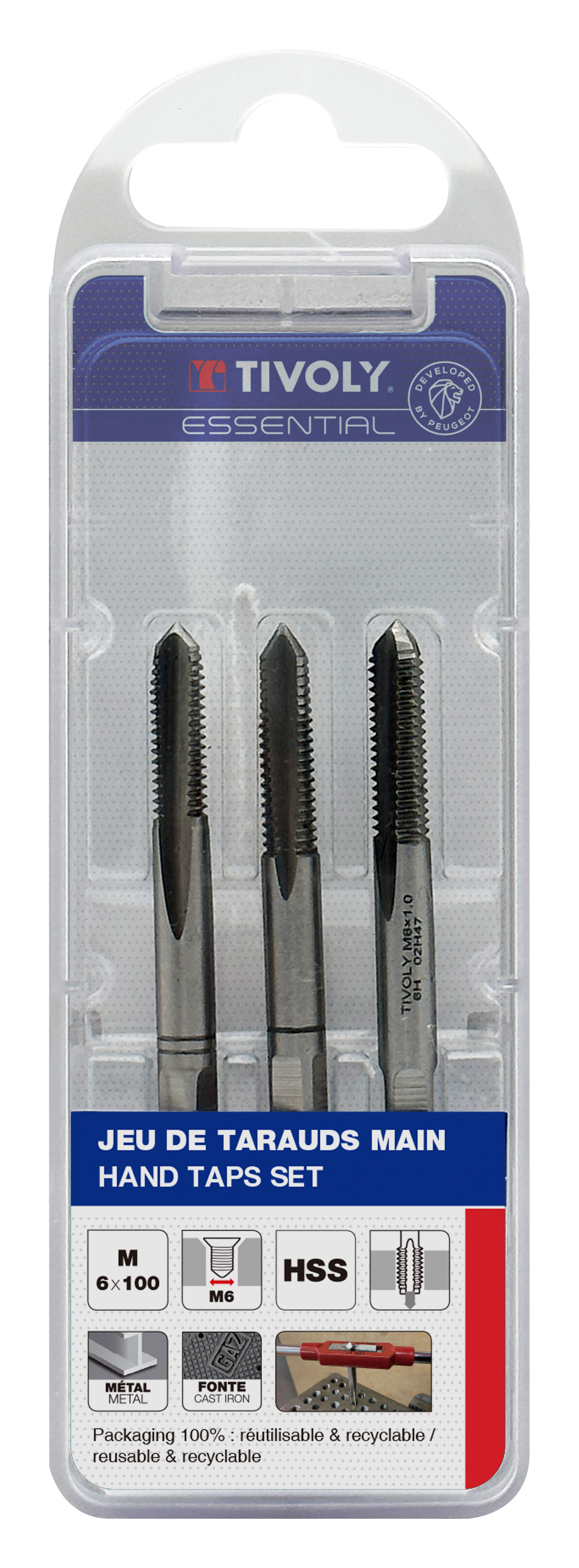 Jeu de 3 tarauds main HSS -M -DIN352 (Blister) / Ø: 6 X 1 TIVOLY - 1050052060100