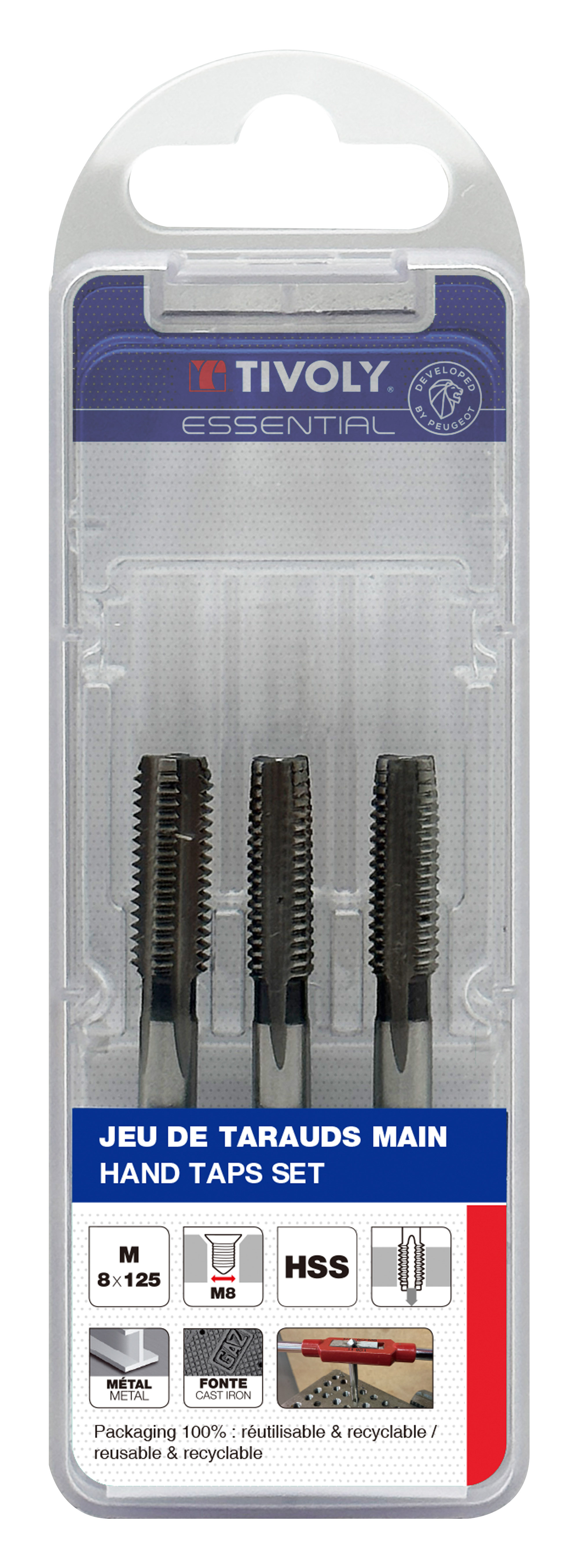 Jeu de 3 tarauds main HSS -M -DIN352 (Blister) / Ø: 8 X 1.25 TIVOLY - 1050052080125