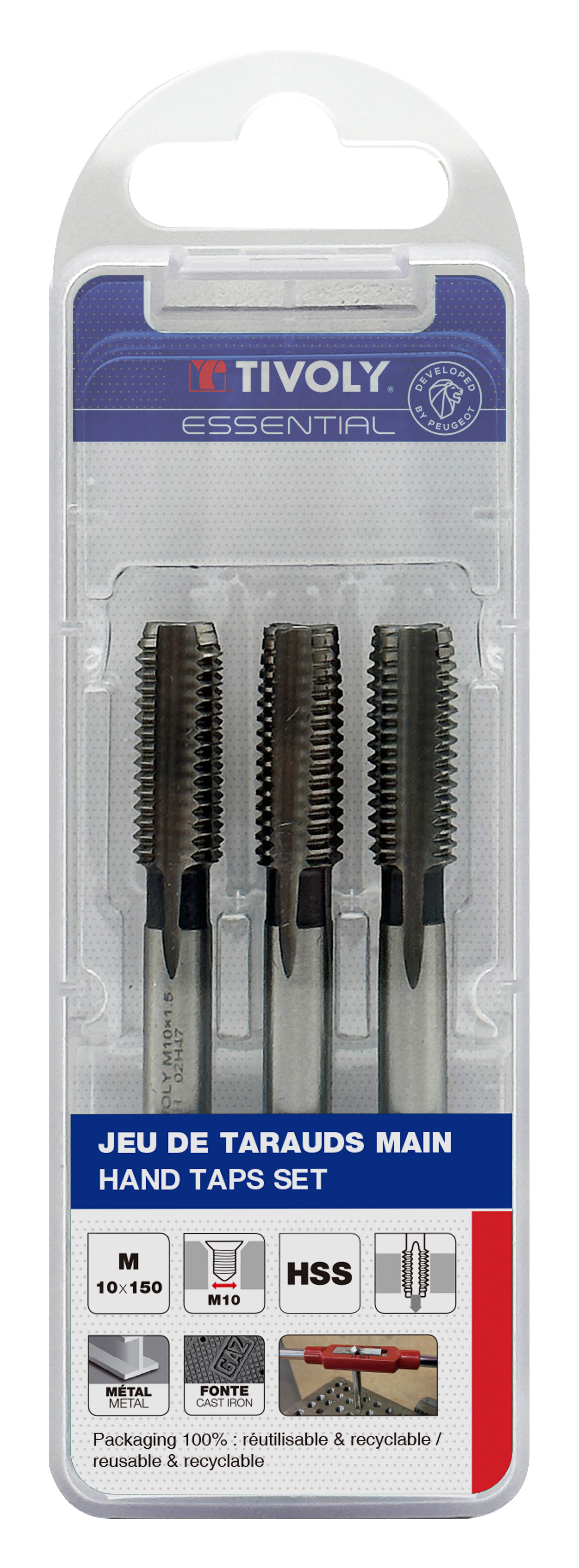 Jeu de 3 tarauds main HSS -M -DIN352 (Blister) / Ø: 10 X 1.5 TIVOLY - 1050052100150