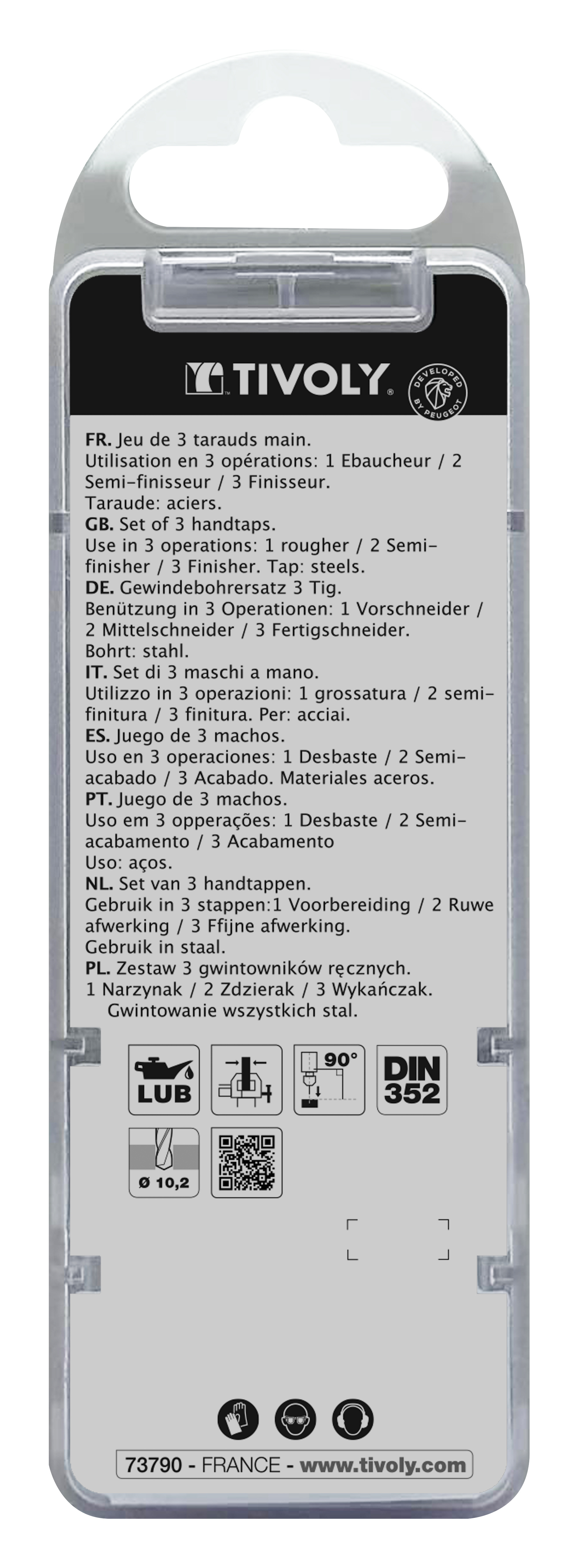 Jeu de 3 tarauds main HSS -M -DIN352 (Blister) / Ø: 10 X 1.5 TIVOLY - 1050052100150