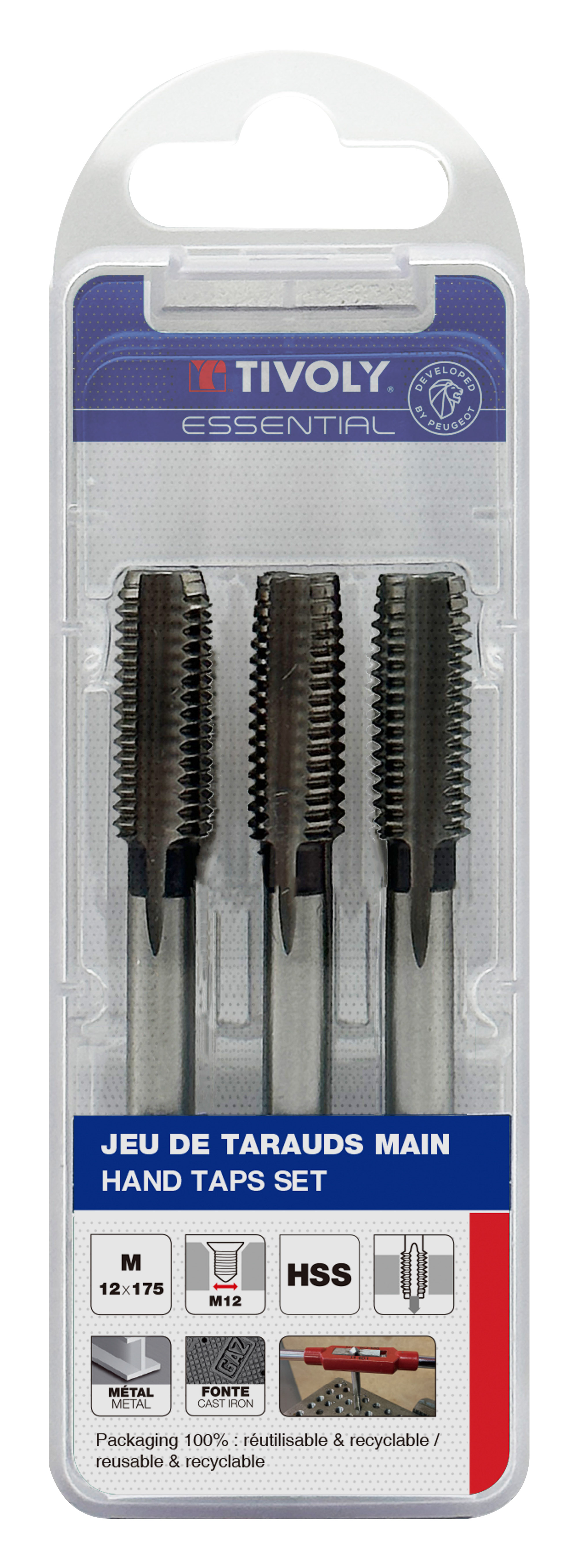 Jeu de 3 tarauds main HSS -M -DIN352 (Blister) / Ø: 12 X 1.75 TIVOLY - 1050052120175