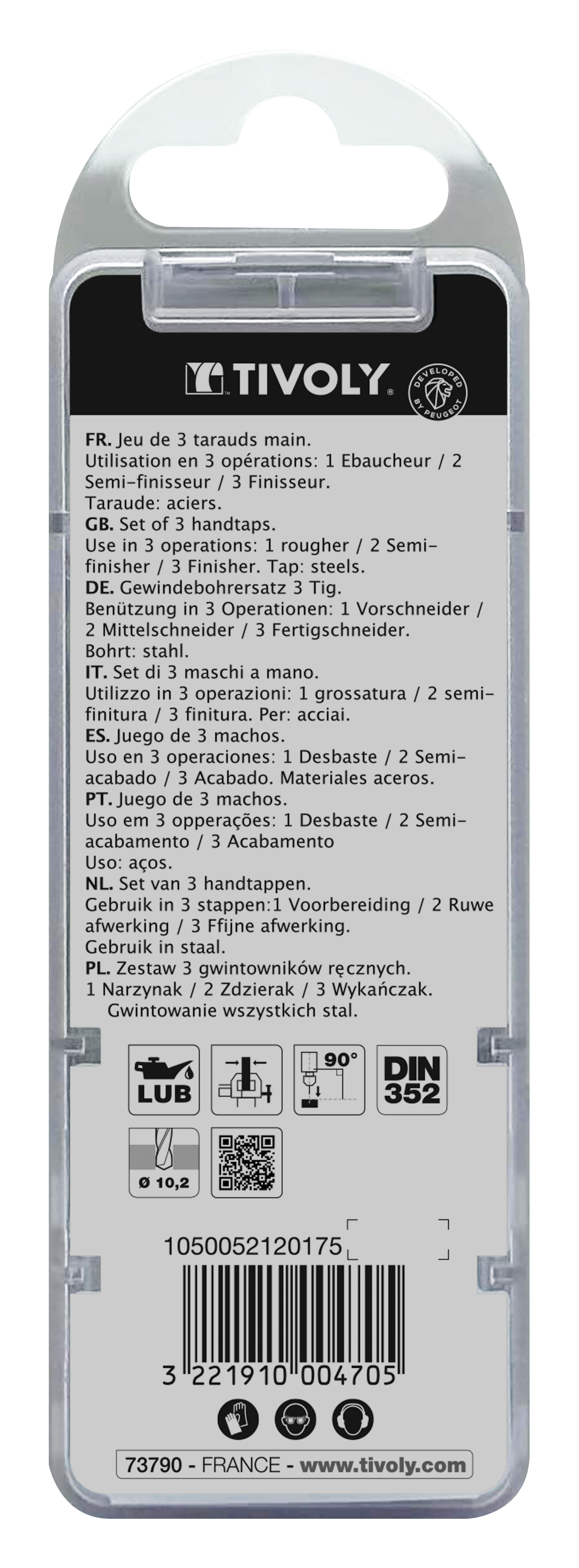 Jeu de 3 tarauds main HSS -M -DIN352 (Blister) / Ø: 12 X 1.75 TIVOLY - 1050052120175
