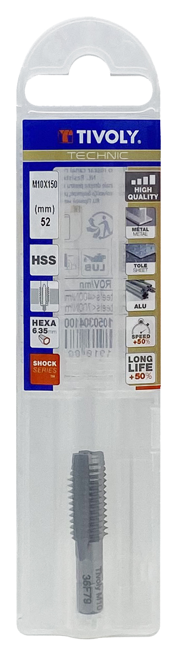 Taraud machine Standard HSS -M -Tivoly Norm -Entrée droite -6H -Queue hexagonale / Ø: 10 X 1.5 TIVOLY - 1050304100150