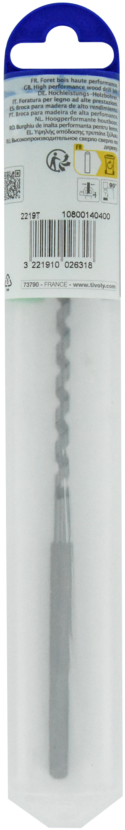 Foret bois spirale unique - Queue hexagonale (Etui plastique) / L: 200 Ø: 4 TIVOLY - 10800140400