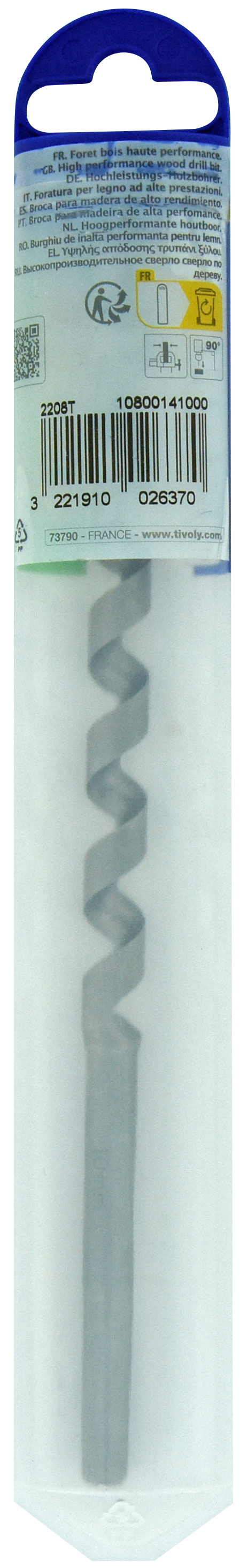 Foret bois spirale unique - Queue hexagonale (Etui plastique) / L: 200 Ø: 10 TIVOLY - 10800141000