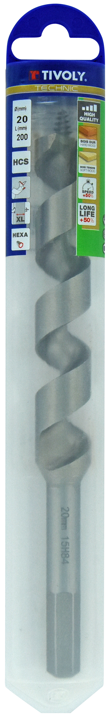 Foret bois spirale unique - Queue hexagonale (Etui plastique) / L: 200 Ø: 20 TIVOLY - 10800142000