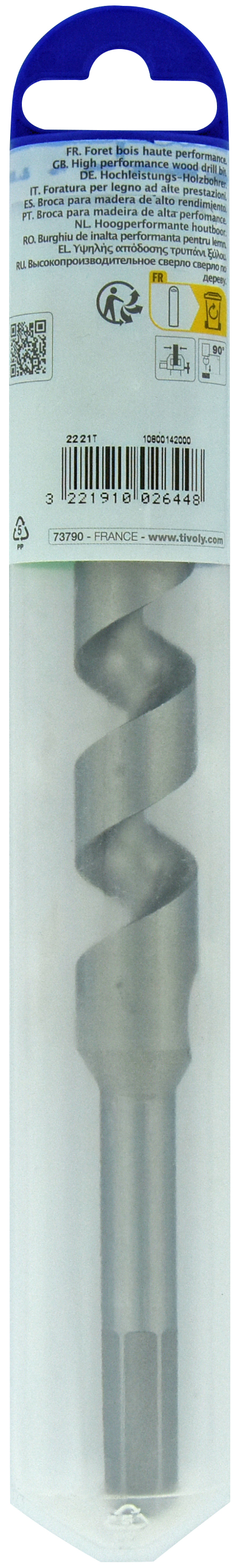 Foret bois spirale unique - Queue hexagonale (Etui plastique) / L: 200 Ø: 20 TIVOLY - 10800142000