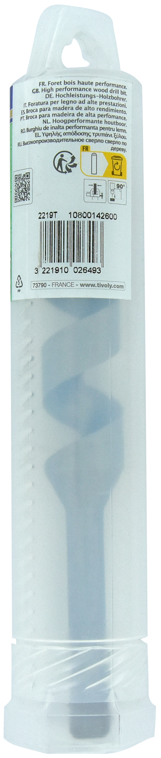 Foret bois spirale unique - Queue hexagonale (Etui plastique) / L: 200 Ø: 26 TIVOLY - 10800142600