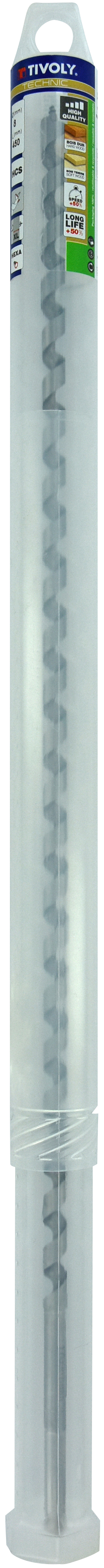 Foret bois spirale unique L450mm -Queue hexagonale / L: 450 Ø: 8 TIVOLY - 10800240800